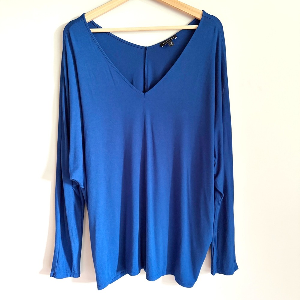 Universal Standard Top Size 1X Blue Dolman Sleeves Stretchy Jersey Knit V-Neck